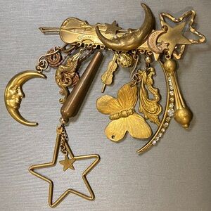 Whimsical Vintage Brass Charm Brooch